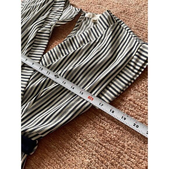 Monteau Navy Striped Short Sleeve Jumpsuit Romper w/Belt & Pockets Size XS - Picture 4 of 9